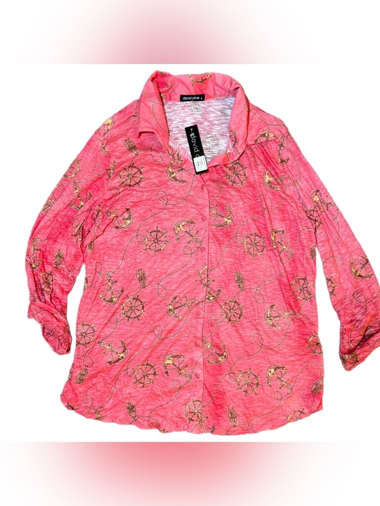 David Cline Tops - David Cline Coral Pink Nautical-Print Button Front Shirt